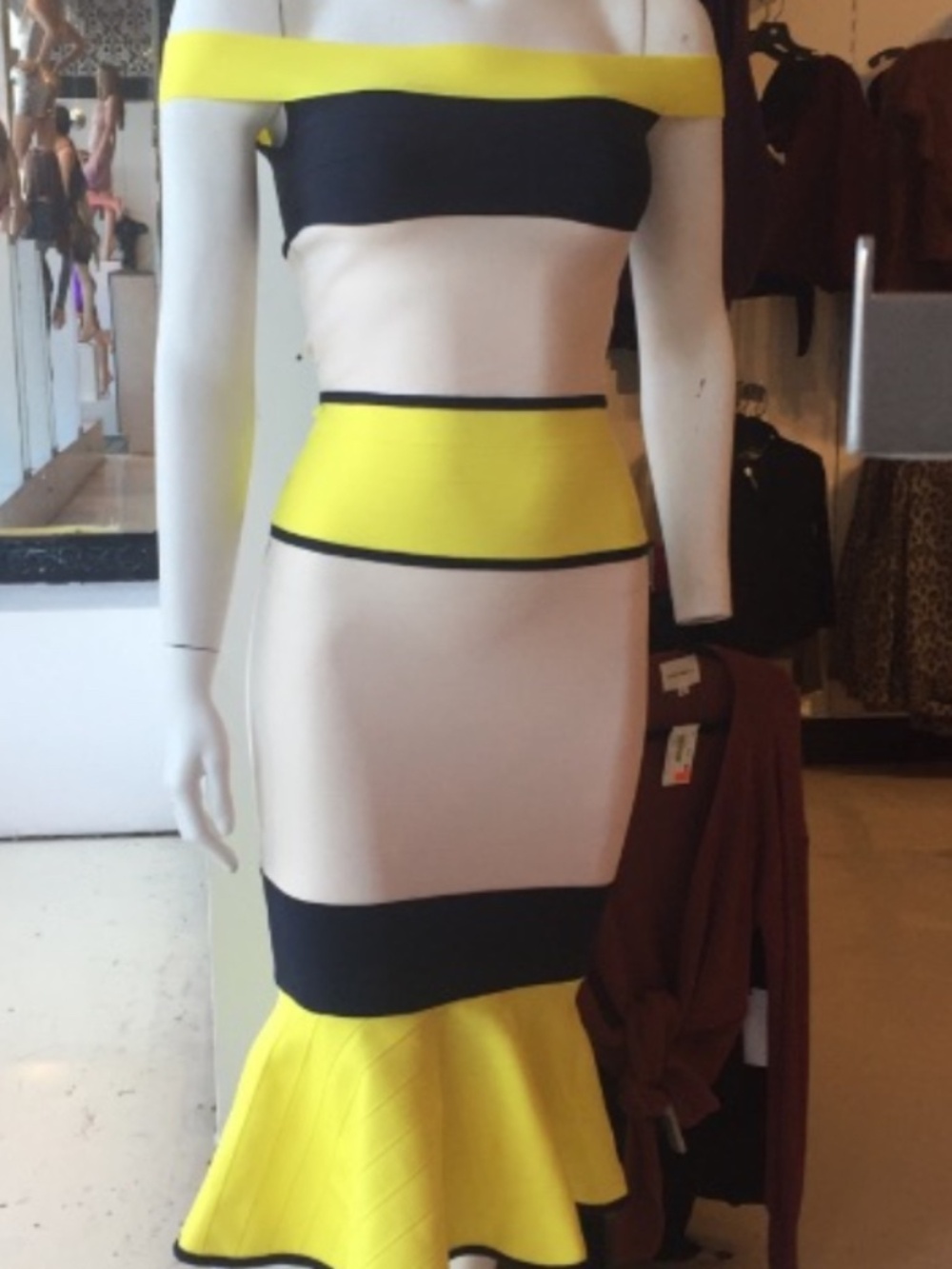 NWT Bandage off the shoulder dress with flare hem